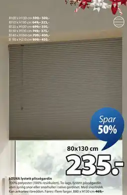 JYSK LOSNA lystett plisségardin tilbud