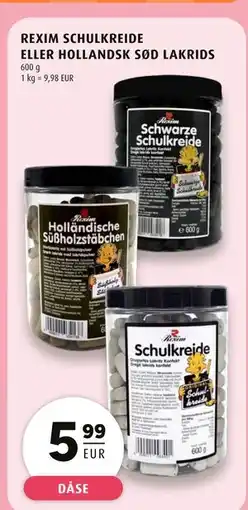 Scandinavian Park REXIM SCHULKREIDE ELLER HOLLANDSK SØD LAKRIDS, EUR 5.99 tilbud