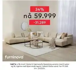 Skeidar Vesta U-hjørnesofa, NOK 59999 tilbud