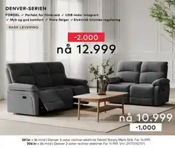Skeidar Denver 2-seter recliner, NOK 10999 tilbud