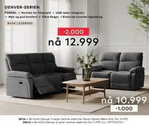 Skeidar Denver 2-seter recliner, NOK 10999 tilbud