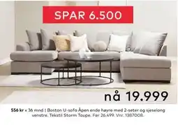 Skeidar Boston U-sofa Åpen ende høyre med 2-seter og sjeselong venstre, NOK 19999 tilbud