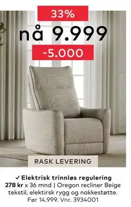 Skeidar Oregon recliner, NOK 9999 tilbud