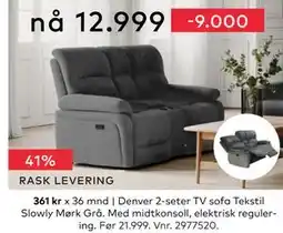 Skeidar Denver 2-seter TV sofa, NOK 12999 tilbud