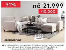 Skeidar Square U-hjørnesofa, NOK 21999 tilbud