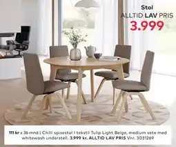 Skeidar Chilli spisestol I tekstil Tulip Light Beige, NOK 3999 tilbud