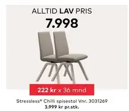 Skeidar Stressless Chilli spisestol, NOK 7998 tilbud