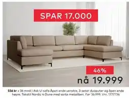 Skeidar Ask U-sofa Åpen ende venstre, 3-seter duoputer og åpen ende høyre, NOK 19999 tilbud