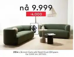 Skeidar Carlo sofa Tekstil Crush 200 grønn, NOK 9999 tilbud