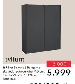Skeidar Bergamo skyvedørsgarderobe 140 cm, NOK 5999 tilbud