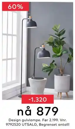 Skeidar Design gulvlampe, NOK 879 tilbud