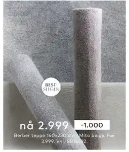 Skeidar Berber teppe, NOK 2999 tilbud
