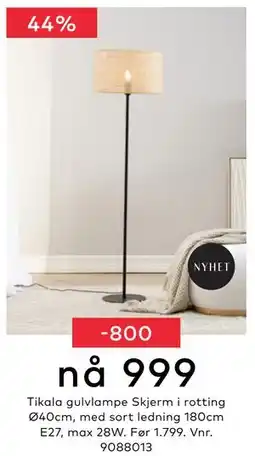 Skeidar Tikala gulvlampe, NOK 999 tilbud