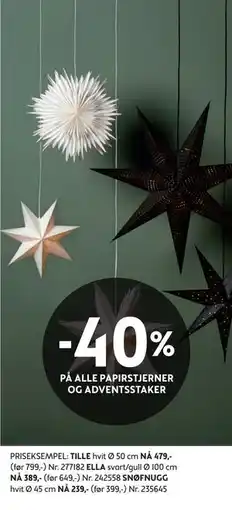 Bohus 40% PÅ ALLE PAPIRSTJERNER OG ADVENTSSTAKER tilbud