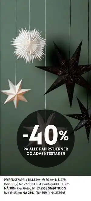 Bohus 40% PÅ ALLE PAPIRSTJERNER OG ADVENTSSTAKER tilbud