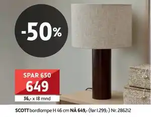 Bohus SCOTT bordlampe H 46 cm., NOK 649 tilbud