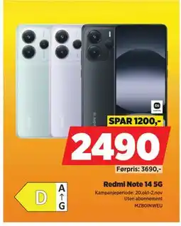 POWER Redmi Note 14 5G, NOK 2490 tilbud