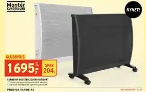 Montér VARMEOVN BOOSTER 2000W HVIT/SORT, Medlemspris tilbud