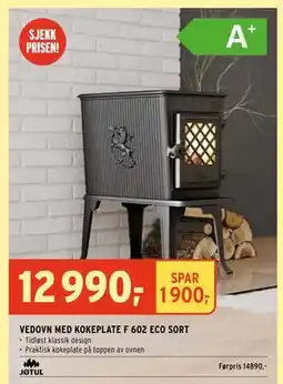 Montér VEDOVN MED KOKEPLATE F 602 ECO SORT, NOK 12990 tilbud