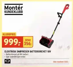 Montér ELEKTRISK SNØFRESER BATTERIDREVET 18V, Medlemspris tilbud