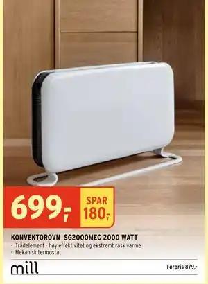 Montér KONVEKTOROVN SG2000MEC 2000 WATT, NOK 699 tilbud