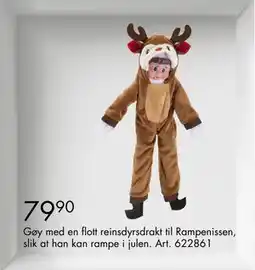 Sparkjøp Gøy med en flott reinsdyrsdrakt til Rampenissen, slik at han kan rampe i julen, NOK 79.9 tilbud