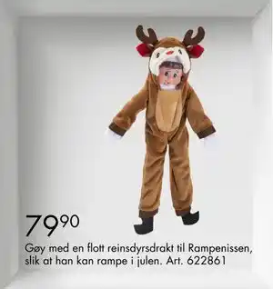 Sparkjøp Gøy med en flott reinsdyrsdrakt til Rampenissen, slik at han kan rampe i julen, NOK 79.9 tilbud