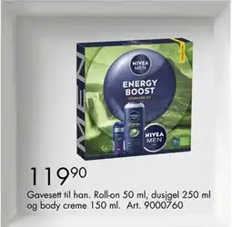Sparkjøp Gavesett til han. Roll-on 50 ml, dusjgel 250 ml og body creme 150 ML, NOK 119.9 tilbud