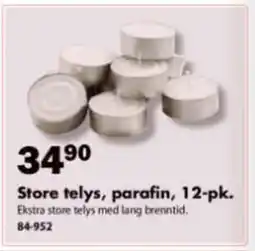 Biltema Store telys, parafin, 12-pk. tilbud