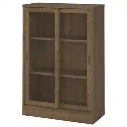 IKEA Tonstad Skap med skyvedører i glass, brun beiset eikefiner, 82x37x120 cm tilbud