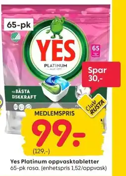 Rusta Yes Platinum oppvasktabletter tilbud