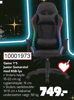 BR Leker Game Y'S Junior Gamerstol med RGB-lys tilbud