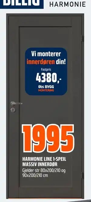 Obs Bygg HARMONIE LINE 1-SPEIL MASSIV INNERDØR, NOK 1995 tilbud