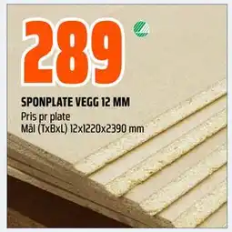 Obs Bygg SPONPLATE VEGG 12 MM, NOK 289 tilbud