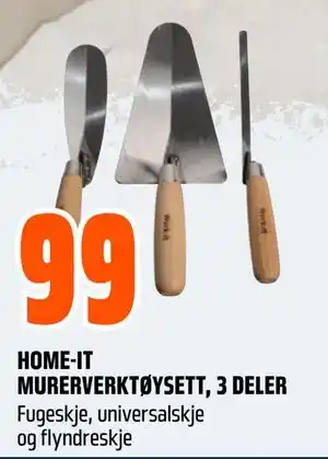 Obs Bygg HOME-IT MURERVERKTØYSETT, 3 DELER, NOK 99 tilbud