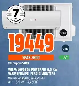 Obs Bygg WILFA LOFOTEN POWERFUL 6,5 KW VARMEPUMPE, FERDIG MONTERT, NOK 19449 tilbud