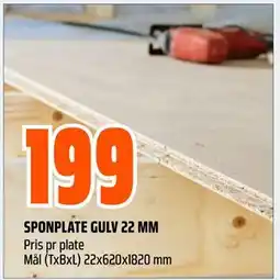 Obs Bygg SPONPLATE GULV 22 MM, NOK 199 tilbud