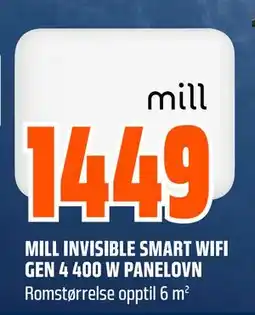 Obs Bygg MILL INVISIBLE SMART WIFI GEN 4 400 W PANELOVN, NOK 1449 tilbud