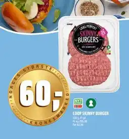 Coop Obs COOP SKINNY BURGER, NOK 60 tilbud