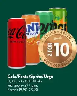 Jacobs Cola/Fanta/Sprite/Urge, NOK 10 tilbud