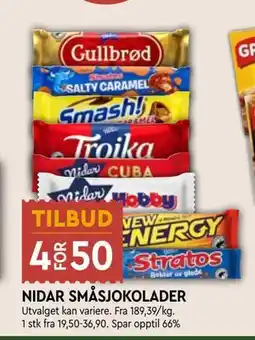 Coop Mega NIDAR SMÅSJOKOLADER, NOK 50 tilbud