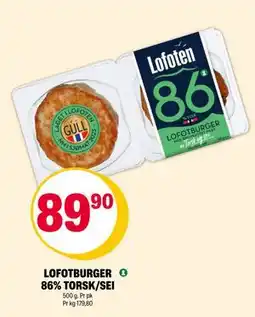 Coop Extra LOFOTBURGER 86% TORSK/SEI, NOK 89.9 tilbud