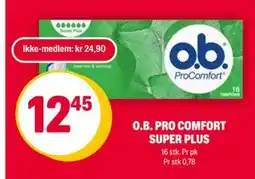 Coop Extra O.B. PRO COMFORT SUPER PLUS, NOK 24.9, Medlemspris tilbud
