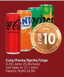 Meny Cola/Fanta/Sprite/Urge, NOK 10 tilbud