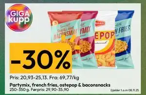 Gigaboks Partymix, french fries, ostepop & baconsnacks tilbud