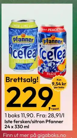 Gigaboks Iste fersken/sitron Pfanner 24 x 330 ml, NOK 229 tilbud