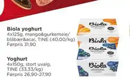 Meny Biola yoghurt, NOK 20 tilbud