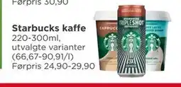 Meny Starbucks kaffe, NOK 20 tilbud