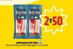 Coop Prix COOP BACON UTEN SVOR, NOK 50 tilbud