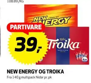 Bunnpris NEW ENERGY OG TROIKA, NOK 39 tilbud